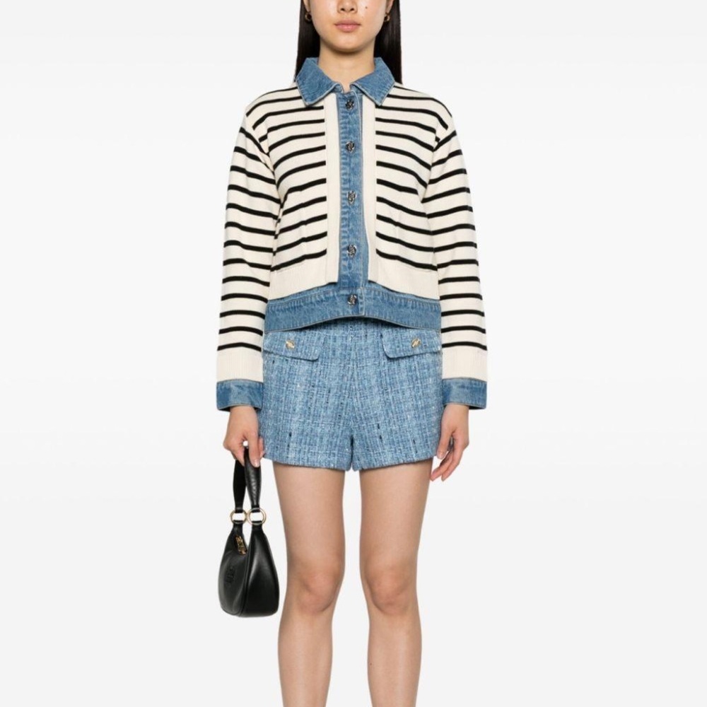 SANDRO striped denim-trim jacket